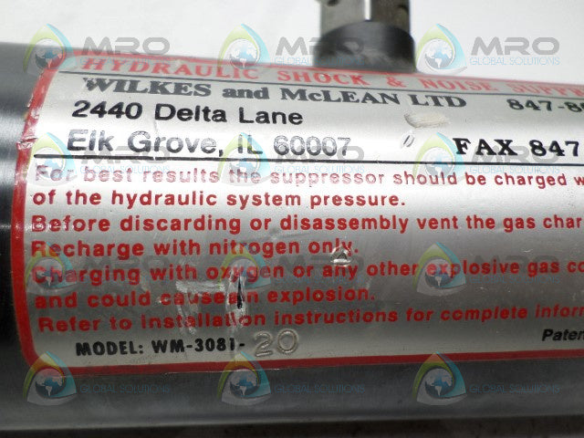 WILKES & MCLEAN WM-3081-20 HYDRAULIC SHOCK & NOISE SUPPRESSOR *NEW NO BOX*