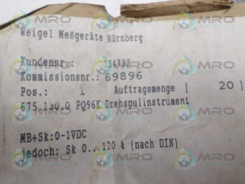 WEIGAL 69896 PANEL METER 0-120% *NEW IN BOX*