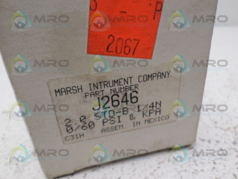 MARSH J2646 PRESSURE GAUGE 0-60 PSI 0-400 KPA *NEW IN BOX*