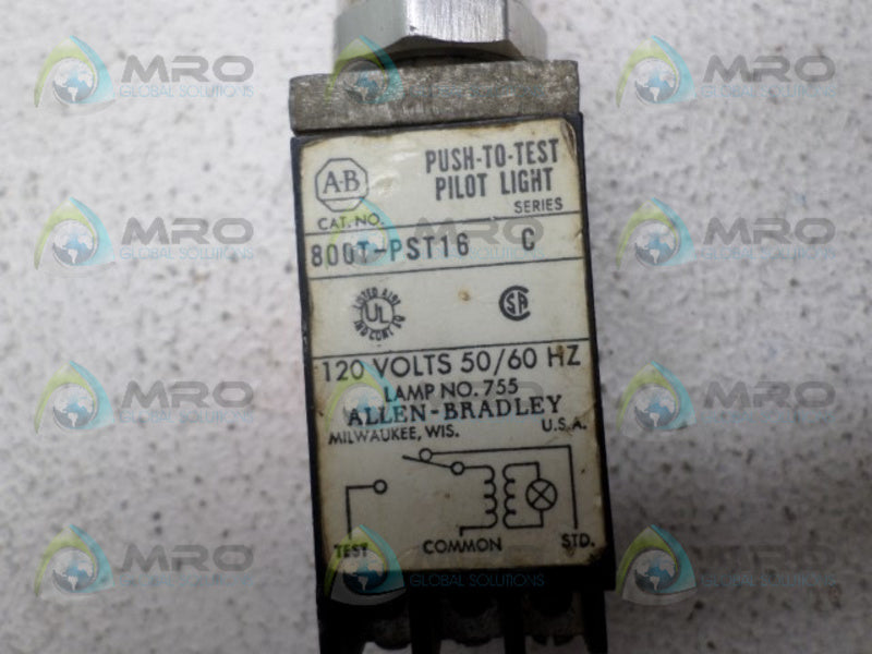 ALLEN BRADLEY 800T-PST16 SER. C RED PUSH TO TEST PILOT LIGHT *USED*