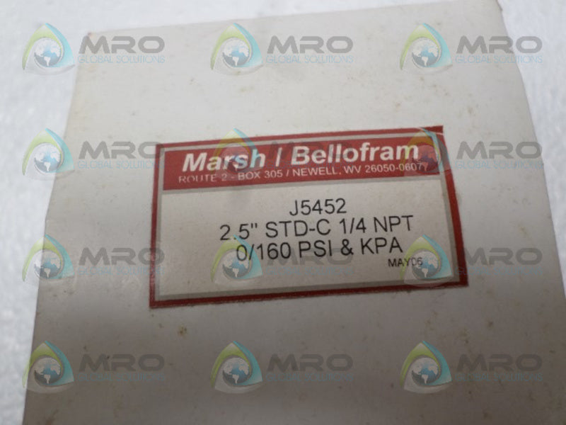 MARSH J5452 PRESSURE GAUGE 0-160 PSI 0-1100 KPA *NEW IN BOX*