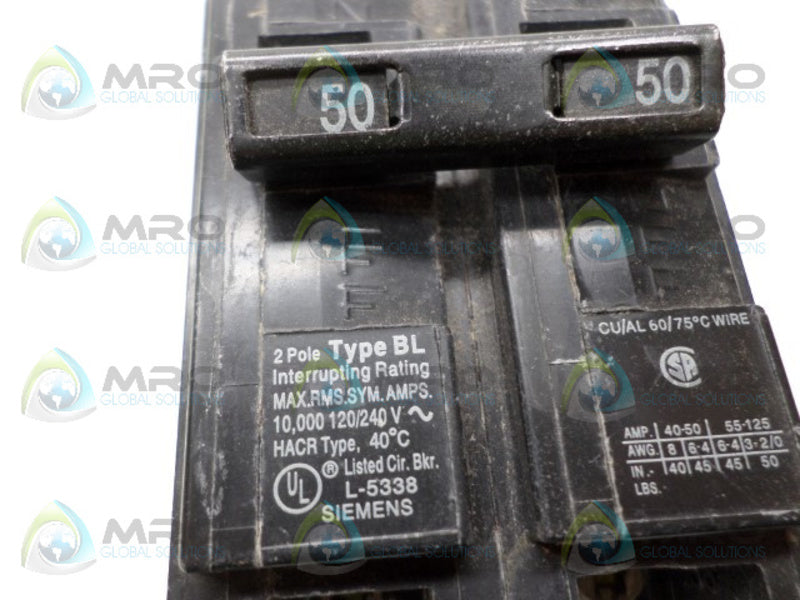 SIEMENS BL250 CIRCUIT BREAKER 50A *USED*