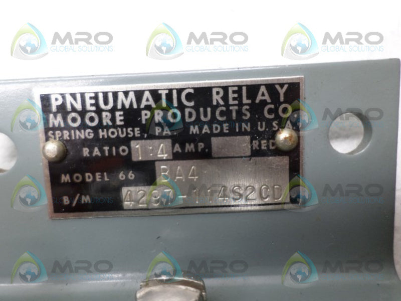 MOORE 66BA4 4297-114S2CD PNEUMATIC RELAY *NEW NO BOX*