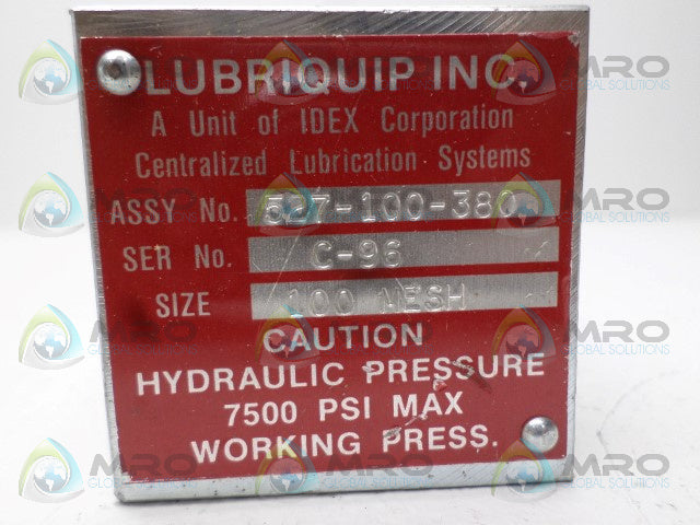 LUBRIQUIP 527-100-380 HYDRAULIC PRESSURE VALVE *NEW NO BOX*
