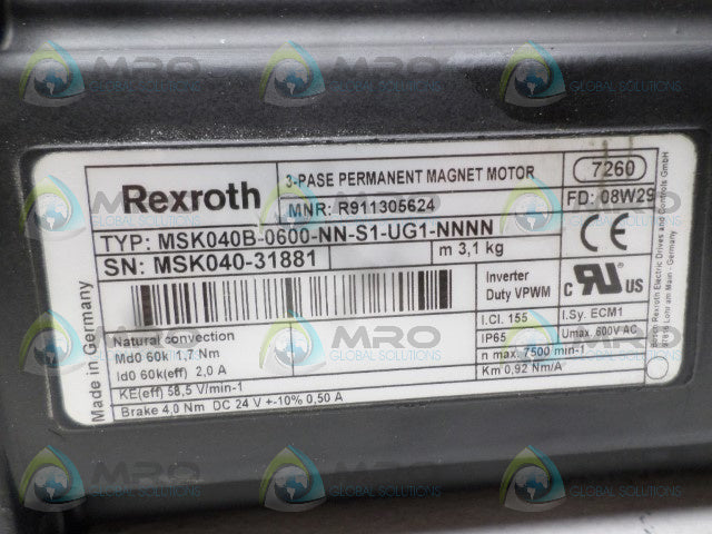 REXROTH MSK040B-0600-NN-S1-UG1-NNNN SERVO MOTOR *NEW NO BOX*