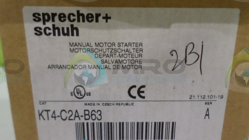 SPRECHER+SCHUH KT4-C2A-B63 MANUEL MOTOR STARTER *NEW IN BOX*