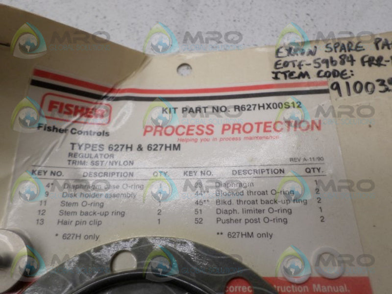 FISHER R627HX00S12 REPAIR KIT *NEW IN ORIGINAL PACKAGE*