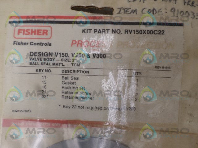FISHER CONTROLS RV150X00C22 REPAIR KIT *NEW IN ORIGINAL PACKAGE*