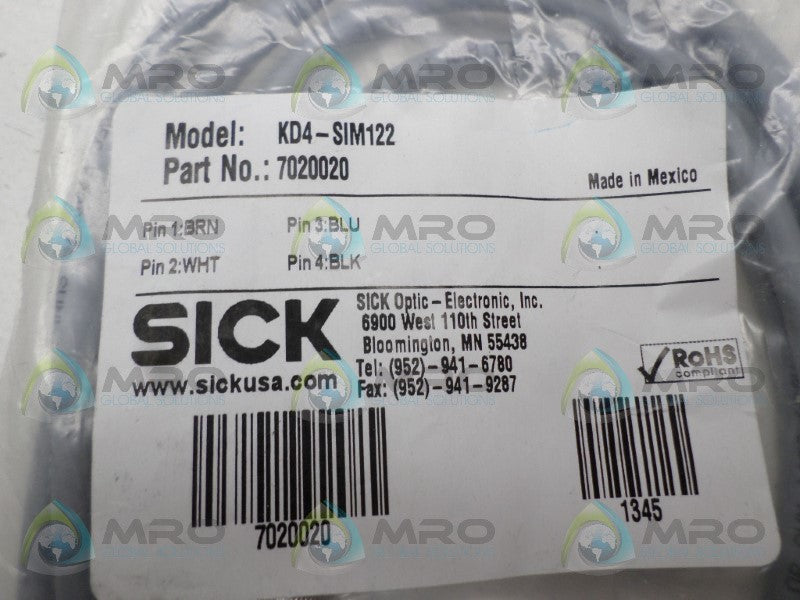 SICK KD4-SIM122 CABLE CONNECTOR *NEW IN FACTORY BAG*