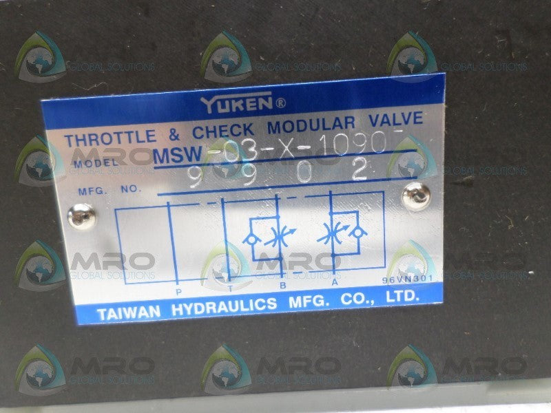 YUKEN MSW-03-X-1090T THROTTLE & CHECK MODULAR VALVE *NEW NO BOX*