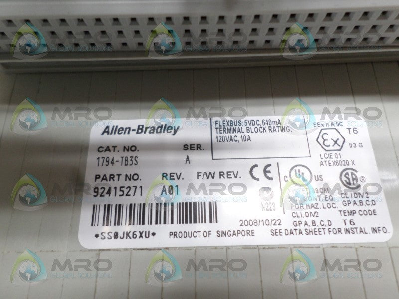 INDUSTRIAL SPARE PART FLEX I/O 1794-TB3S SER. A TERMINAL BLOCK  NSNP