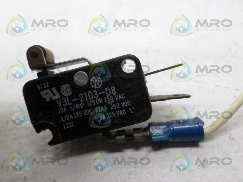 MICRO SWITCH V3L-2103-D8 ROLLER LEVEL SWITCH (AS PICTURED) *USED*