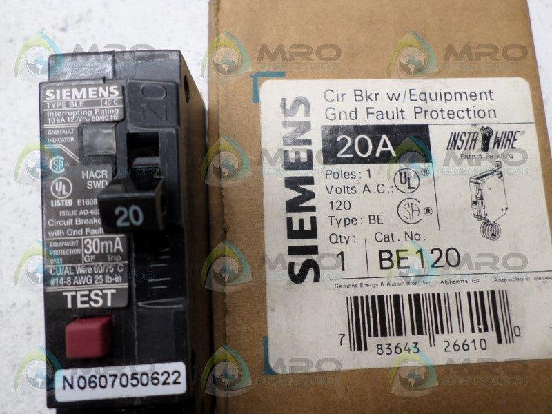 SIEMENS BE120 CIRCUIT BREAKER 20A *NEW IN BOX*