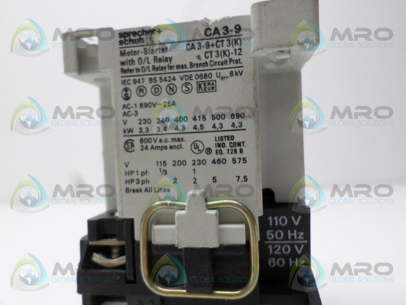 SPRECHER+SCHUH CA3-9-10-120 MOTOR STARTER 110/120V *USED*