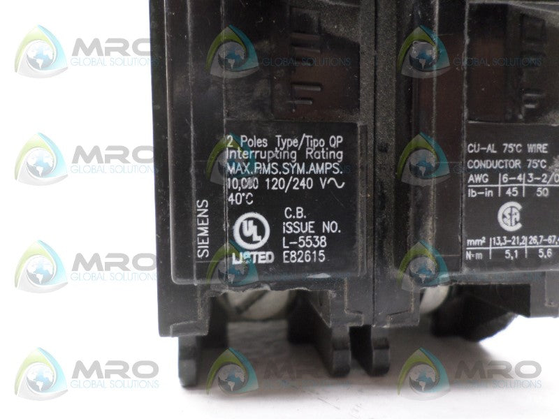 SIEMENS QP2125 CIRCUIT BREAKER 125A *USED*