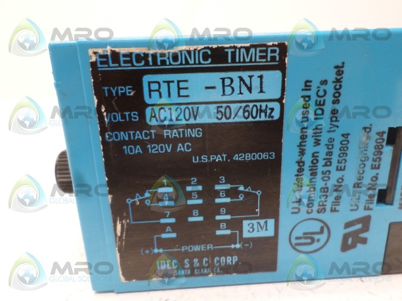 IDEC RTE-BN1 ELECTRONIC TIMER 0-10 SEC. 120VAC *USED*