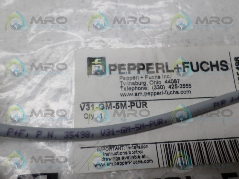 PEPPERL+FUCHS V31-GM-5M-PUR CABLE CONNECTOR *NEW IN FACTORY BAG*
