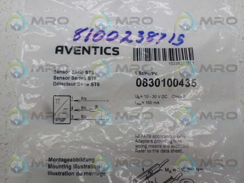 AVENTICS 0830100435 *NEW IN FACTORY BAG*