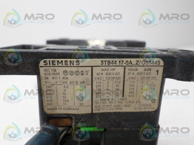SIEMENS 3TB4417-0AC1 CONTACTOR 24V  UNMP
