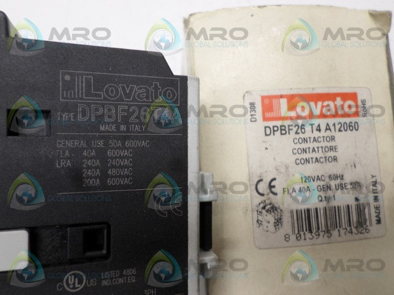 LOVATO DPBF26T4A12060 DPBF26T4 CONTACTOR 110/120V *NEW IN BOX*