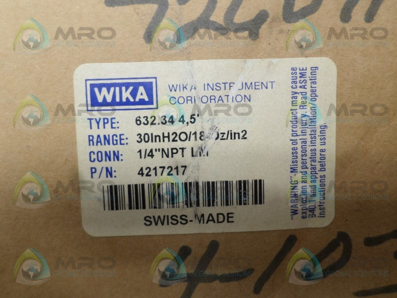 WIKA 4217217 PRESSURE GAUGE 0-30" WC 0-18  NSMP