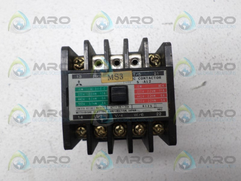 MITSUBISHI S-A12 MAGNETIC CONTACTOR UNMP