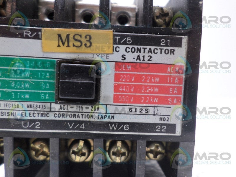 MITSUBISHI S-A12 MAGNETIC CONTACTOR UNMP