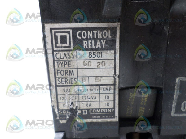 SQUARE D 8501-G020 CONTROL RELAY 110/120V UNMP
