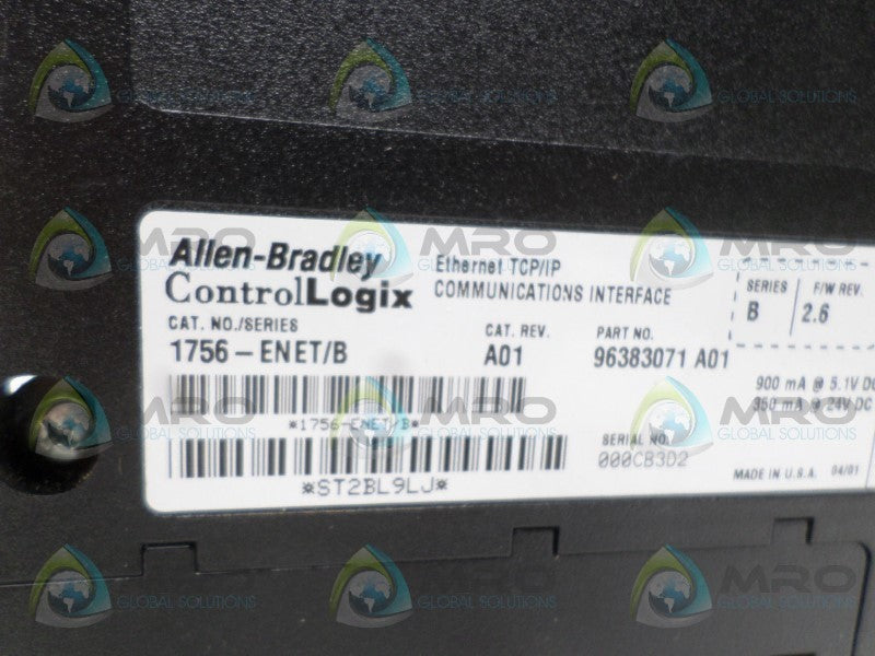 INDUSTRIAL SPARE PART CONTROLLOGIX 1756-ENET SER. B F/W 2.6 INTERFACE  NSNP