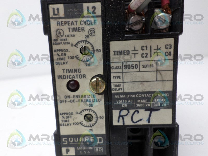 SQUARE D 9050-FSR-3 TIMING RELAY UNMP