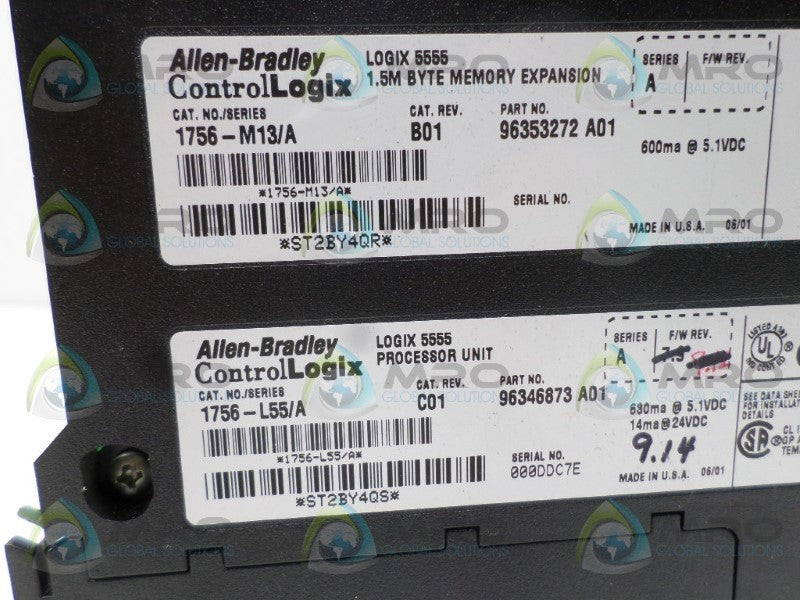 INDUSTRIAL SPARE PART CONTROLLOGIX 1756-L55M13 SER. A F/W 9.14 INPUT (NO KEY)  UNMP