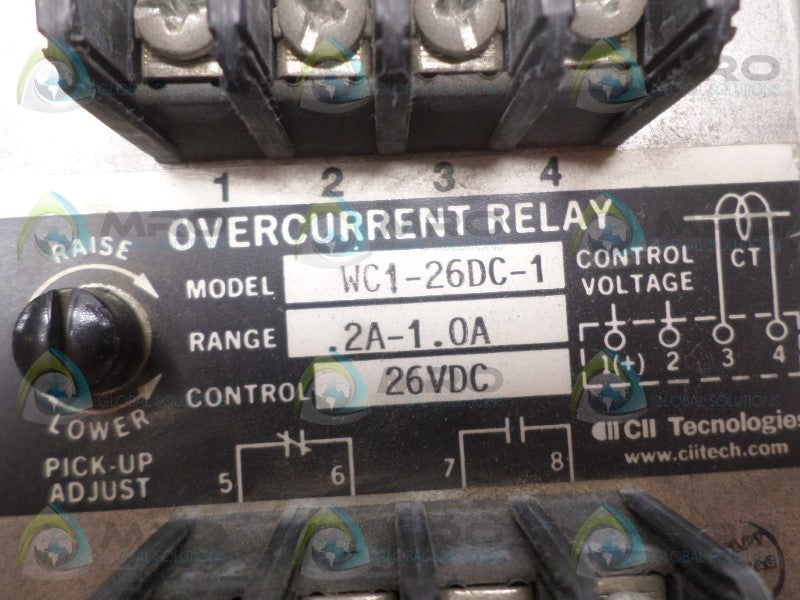 WILMAR WC1-26DC-1 OVERCURRENT RELAY 26VDC *USED*