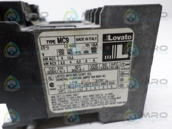 LOVATO MC9 CONTACTOR 22/24V *USED*