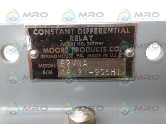 MOORE 62VNA 12431-9S5HI CONSTANT DIFFERENTIAL RELAY *USED*