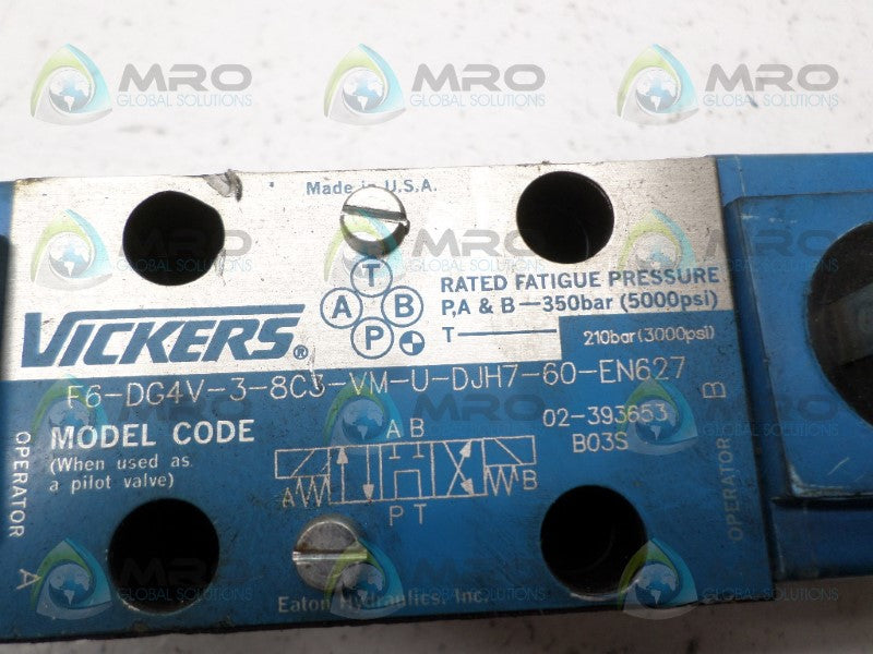 VICKERS F6-DG4V-3-8C3-VM-U-DJH7-60-EN627 DIRECTIONAL SOLENOID VALVE *USED*