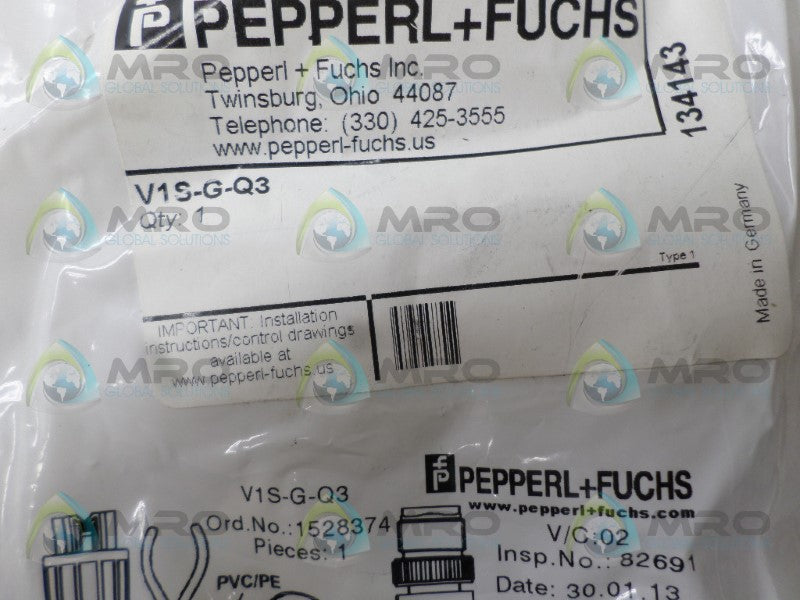 PEPPERL+FUCHS V1S-G-Q3 CONNECTOR *NEW IN FACTORY BAG*