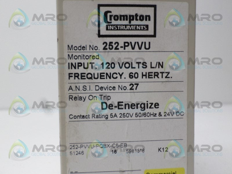 CROMPTON 252-PVVU-PQBX-C6-EB RELAY 120V  UNMP