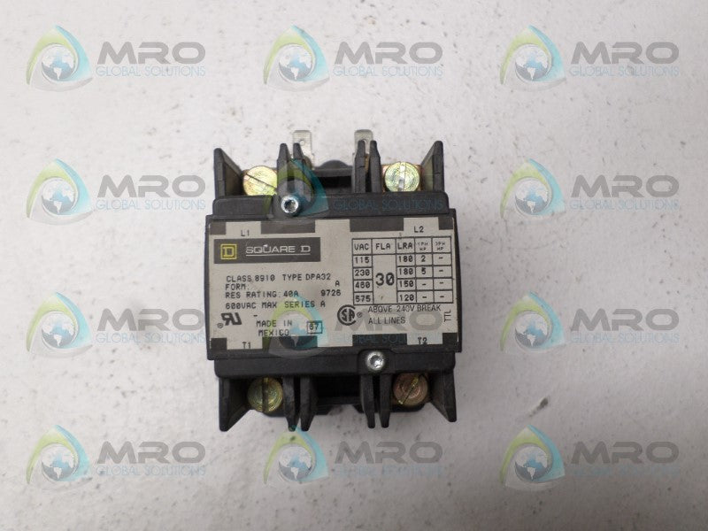 SQUARE D 8910-DPA32 CONTACTOR 110/120V *USED*