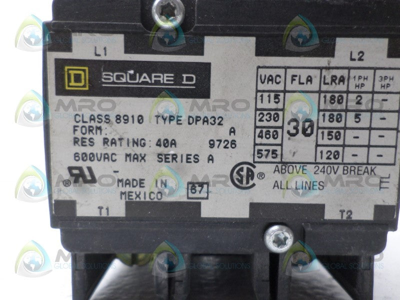 SQUARE D 8910-DPA32 CONTACTOR 110/120V *USED*