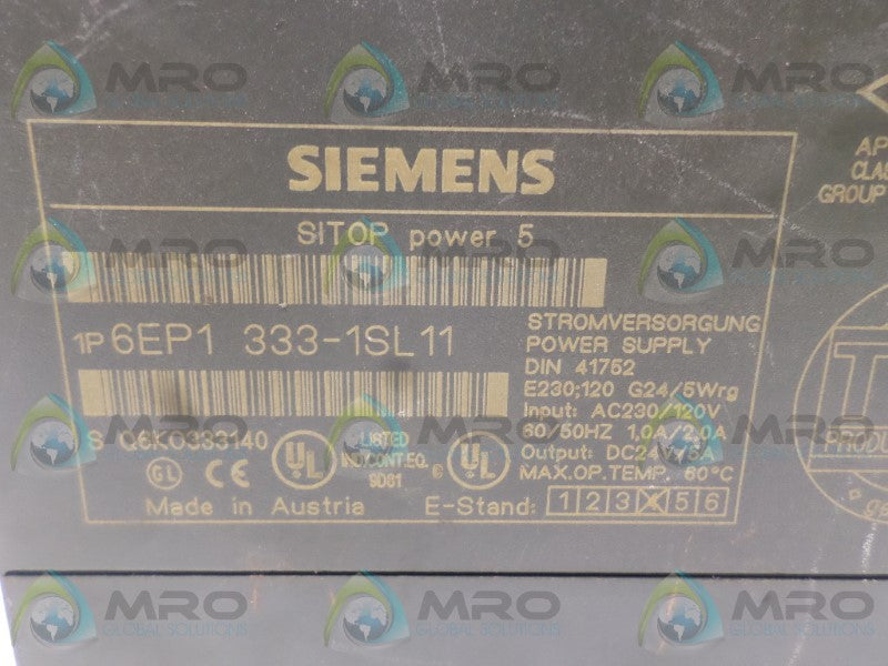 SIEMENS SITOP POWER 5 6EP1333-1SL11 POWER SUPPLY *USED*