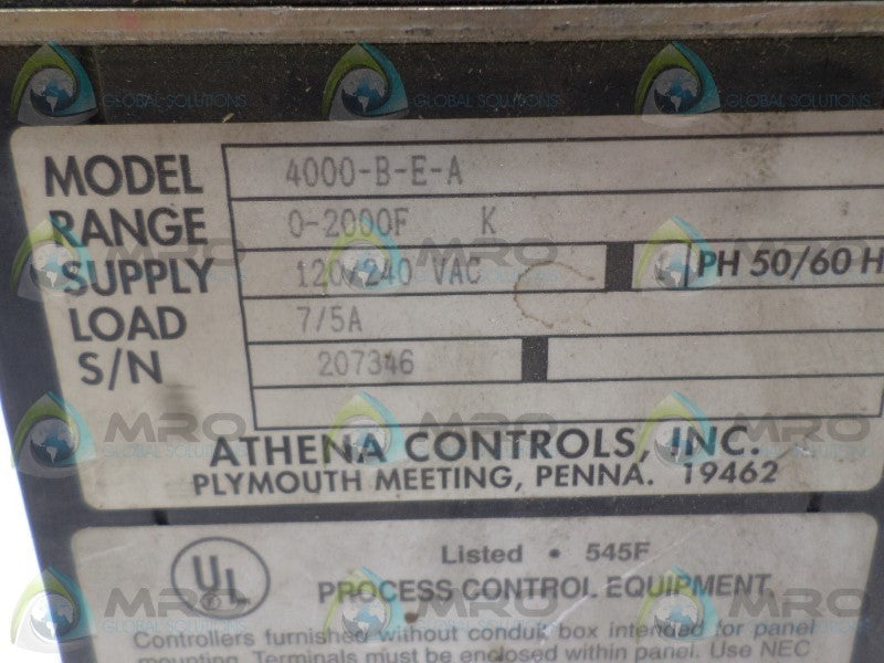 ATHENA 4000-B-E-A TEMPERATURE CONTROLLER 0/2000F  UNMP