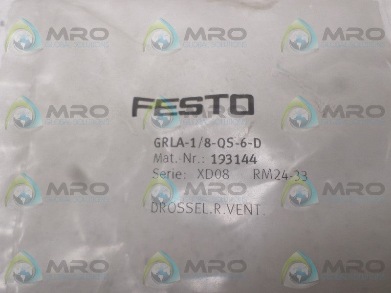 FESTO GRLA-1/8-QS-6-D FLOW CONTROL VALVE *NEW IN FACTORY BAG*