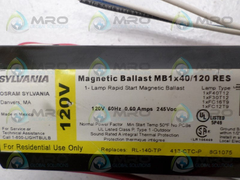 SYLVANIA MB1X40/120RES BALLAST *NEW NO BOX*