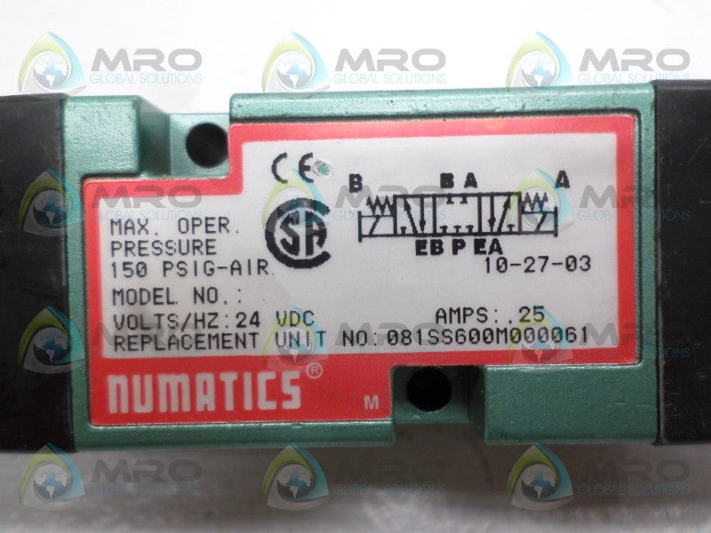 NUMATICS 081SS600M000061 SOLENOID VALVE *NEW NO BOX*