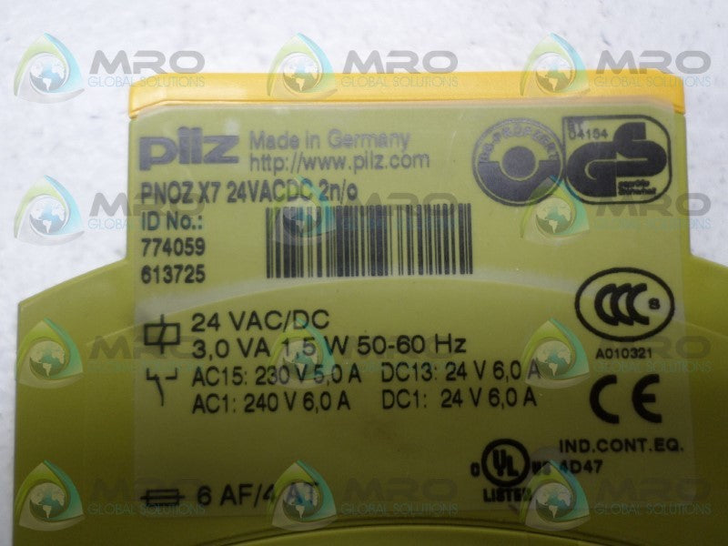 PILZ PNOZX724VACDC2n/o 774059 SAFETY RELAY 24VACDC *NEW NO BOX*