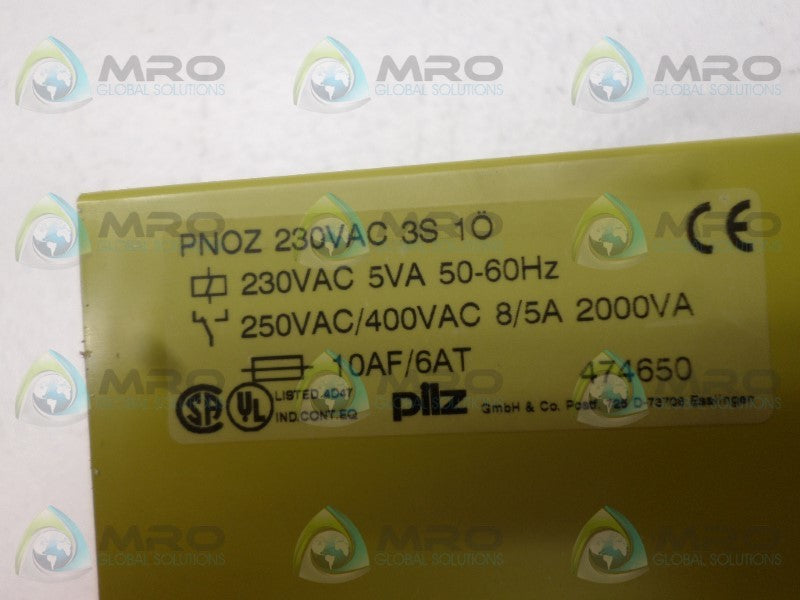 PILZ PNOZ230VAC3S1O 474650 SAFETY RELAY 230VAC *NEW NO BOX*