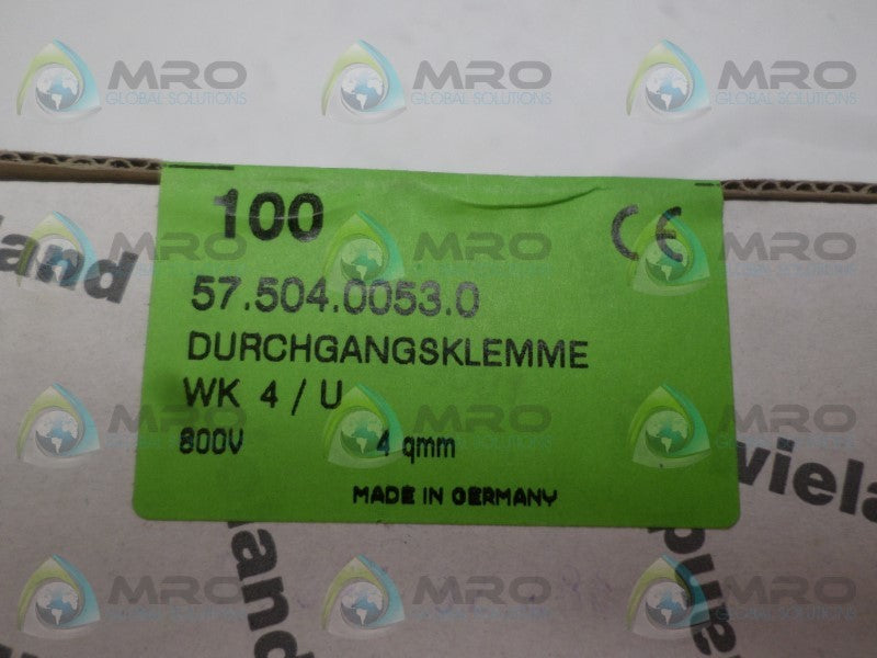 WIELAND WK4/U 57.504.0053.0 TERMINAL BLOCK (PKG OF 100) *FACTORY SEALED*