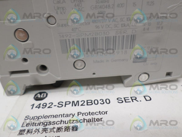 ALLEN BRADLEY 1492-SPM2B030 SER. D CIRCUIT BREAKER 3A  NSMP