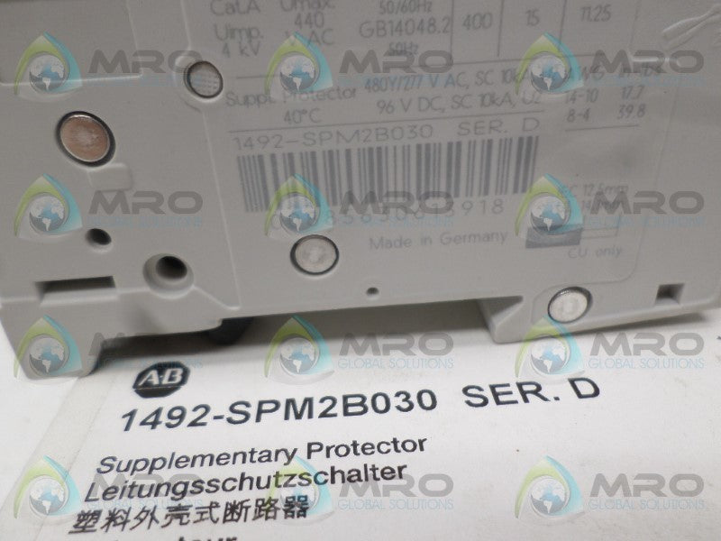 ALLEN BRADLEY 1492-SPM2B030 SER. D CIRCUIT BREAKER 3A  NSMP