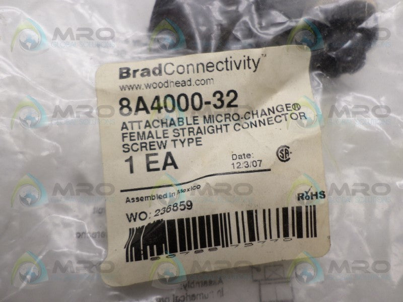 DANIEL WOODHEAD 8A4000-32 STRIAGHT CONNECTOR * NEW IN FACTORY BAG *